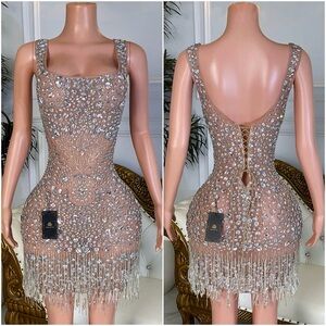 Amekana Love Spell Rhinestone Mesh Dress